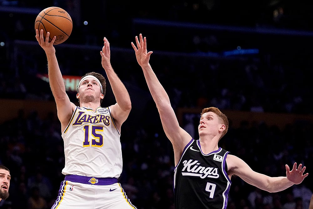 NBA 2024-25 Los Angeles Lakers vs Sacramento Kings basketball game pics: Austin Reaves