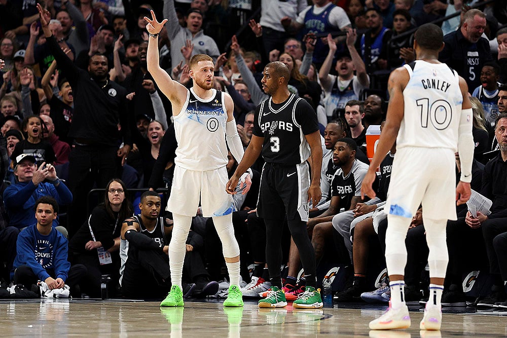 NBA 2024-25 Minnesota Timberwolves Vs San Antonio Spurs Basketball game photos: Donte DiVincenzo