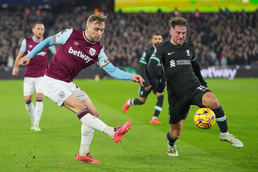 English Premier League soccer match West Ham United vs Liverpool football pics: Jarrod Bowen