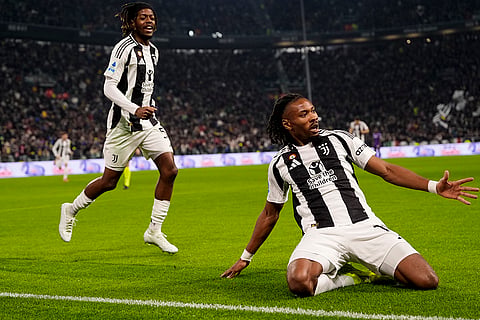 Serie A 2024-25: Juventus' Khephren Thuram, right, celebrates after scoring a goal