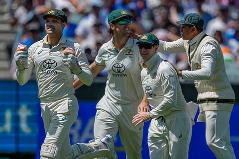India Vs Australia, 4th Test Day 5: Australian players celebrates the wicket of Rohit Sharma