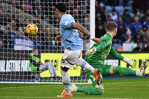 EPL 2024-25: Manchester City's Savinho, left, scores his side's opening goal 