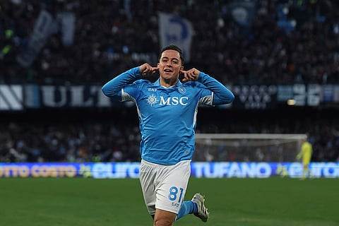 Serie A 2024-25: Napoli's Giacomo Raspadori celebrates after scoring a goal