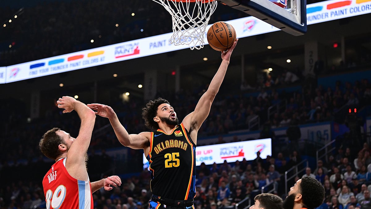 Ajay Mitchell during the Oklahoma City Thunder's win over the Memphis Grizzlies - null