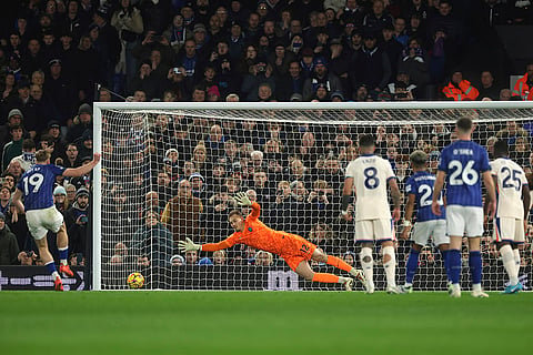 EPL 2024-25: Ipswich Town's Liam Delap, left, scores the opening goal