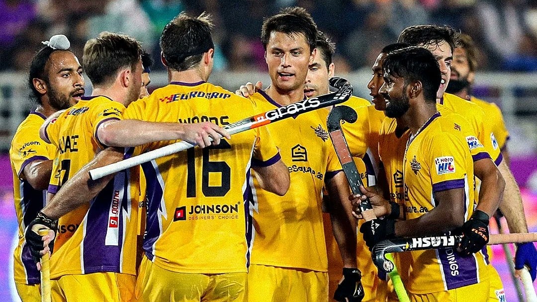 Photo: X/Hyderabad Toofans : Hyderabad Toofans in action during their Hockey India League match against Shrachi Rarh Bengal Tigers.