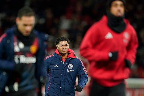 EPL 2024-25: Manchester United's Marcus Rashford runs during the warm up