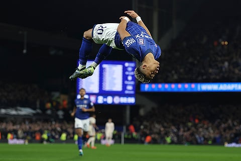 EPL 2024-25: Ipswich Town's Omari Hutchinson does a back flip as he celebrates after scoring a goal