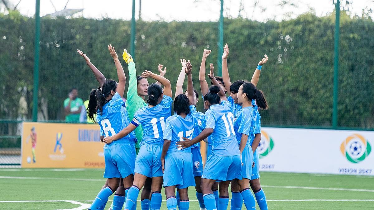 AIFF Media : The India women’s team in action during the first international friendly against Myanmar.