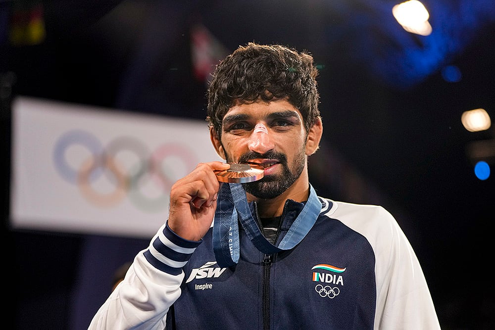 India at Paris olympics 2024 Best Photos of Year-Ender 2024 Sporting pics: Aman Sehrawat 