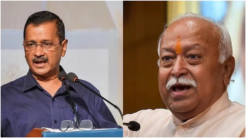 AAP chief Arvind Kejriwal (L) and RSS chief Mohan Bhagwat (R)