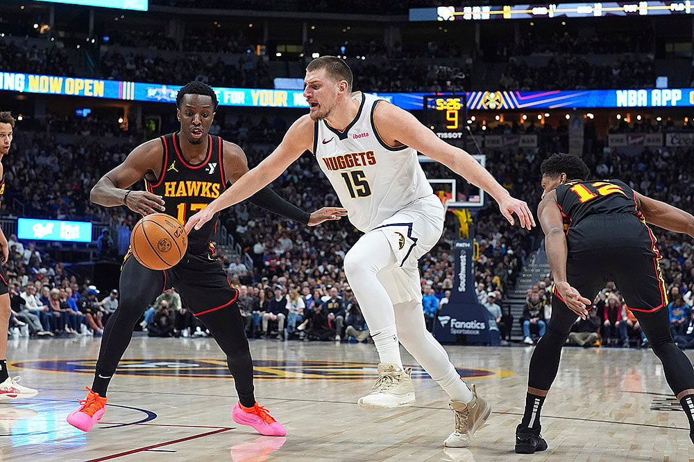 NBA basketball game Denver Nuggets vs Atlanta Hawks match photos: Nikola Jokic