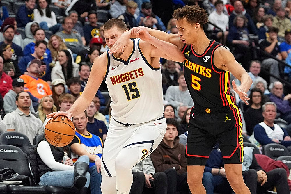 NBA basketball game Denver Nuggets vs Atlanta Hawks match photos: Nikola Jokic