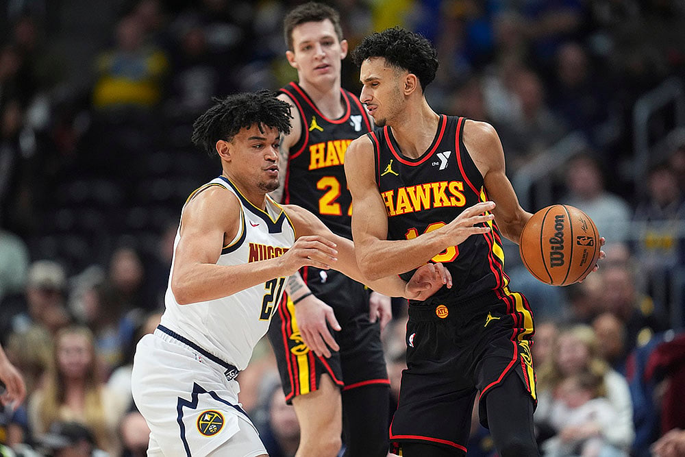 NBA basketball game Denver Nuggets vs Atlanta Hawks match photos: Zaccharie Risacher