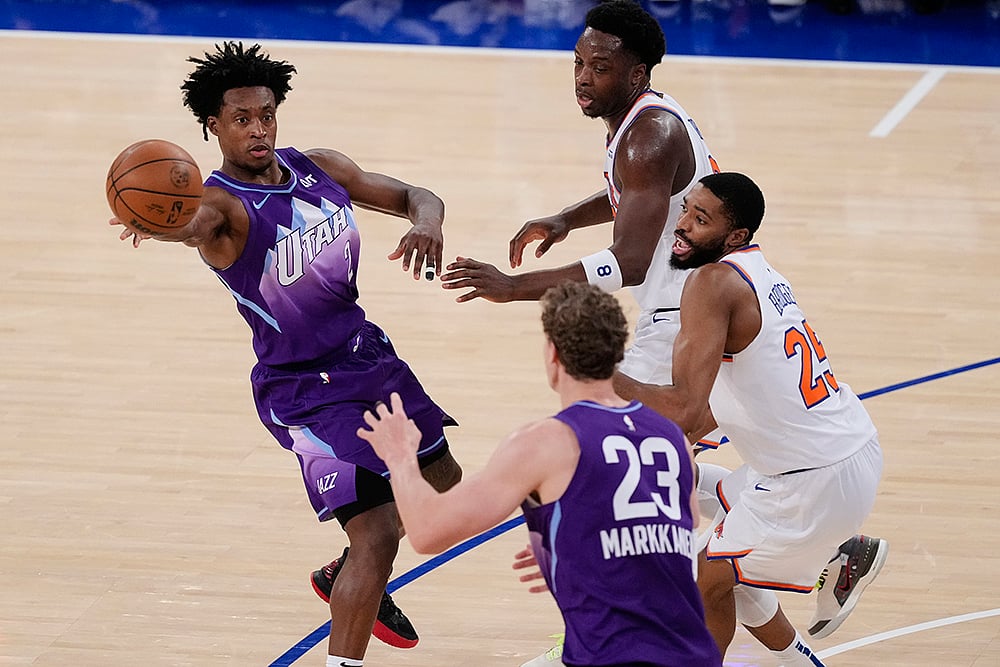 NBA basketball game New York Knicks vs Utah Jazz match photos: Collin Sexton