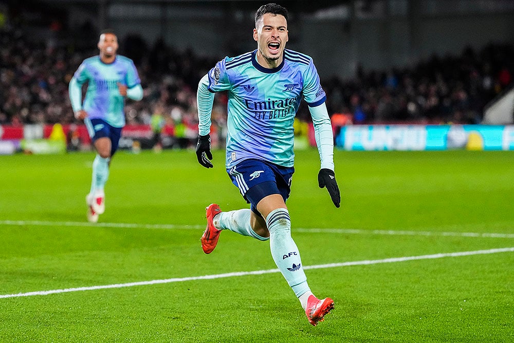 English Premier League soccer match Brentford and Arsenal football Pics: Gabriel Martinelli 