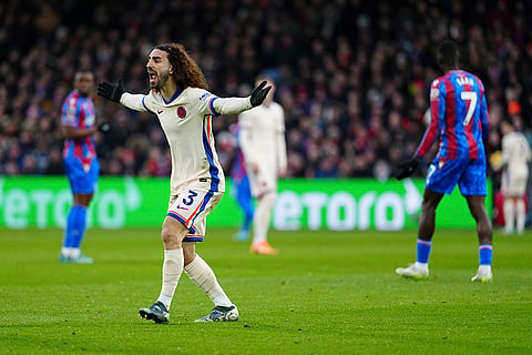EPL 2024-25: Chelsea's Marc Cucurella reacts during the match