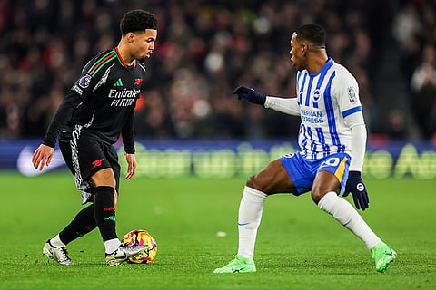 EPL 2024-25: Brighton's Pervis Estupinan tries to tackle Arsenal's Ethan Nwaneri