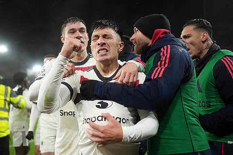 EPL 2024-25: Manchester United's Lisandro Martinez celebrates after scoring the opening goal