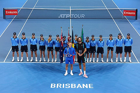 Brisbane International Tennis: Jiri Lehecka and USA's Reilly Opelka pose after their final 