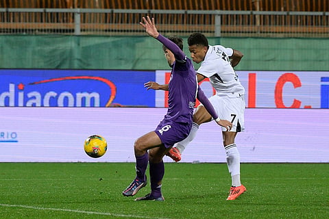 Serie A 2024-25: Napoli's David Neres, right, scores their side's first goal