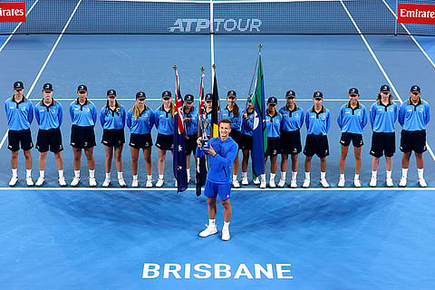 Brisbane International Tennis: Czech Republic's Jiri Lehecka poses after winning the final