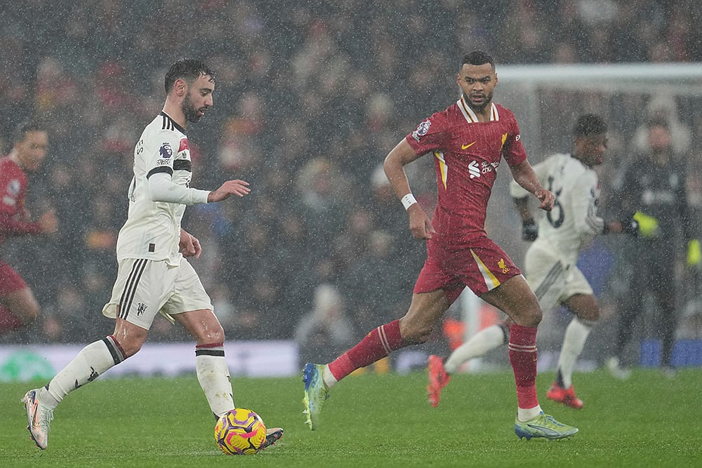 English Premier League soccer Liverpool vs Manchester United match photos: Bruno Fernandes