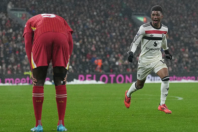 English Premier League soccer Liverpool vs Manchester United match photos: Amad Diallo