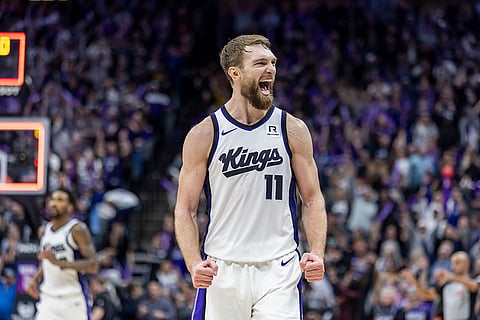 NBA 2024-25: Kings center Domantas Sabonis reacts as the time runs out