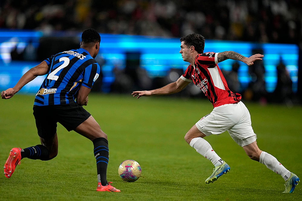 Saudi Italy Soccer Super Cup Final AC Milan vs Inter Milan match pics: Denzel Dumfries