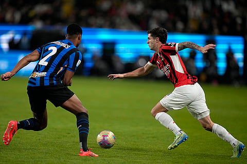 Italian Super Cup Final: Inter Milan's Denzel Dumfries challenges AC Milan's Christian Pulisic 