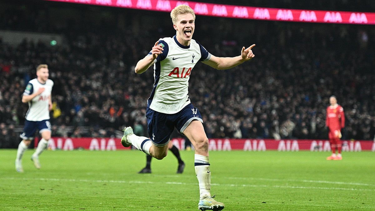 Lucas Bergvall celebrates against Liverpool on Wednesday