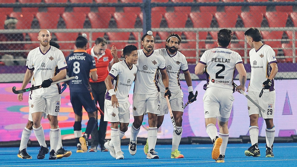 Hyderabad Toofans vs UP Rudras in the Hockey India League.