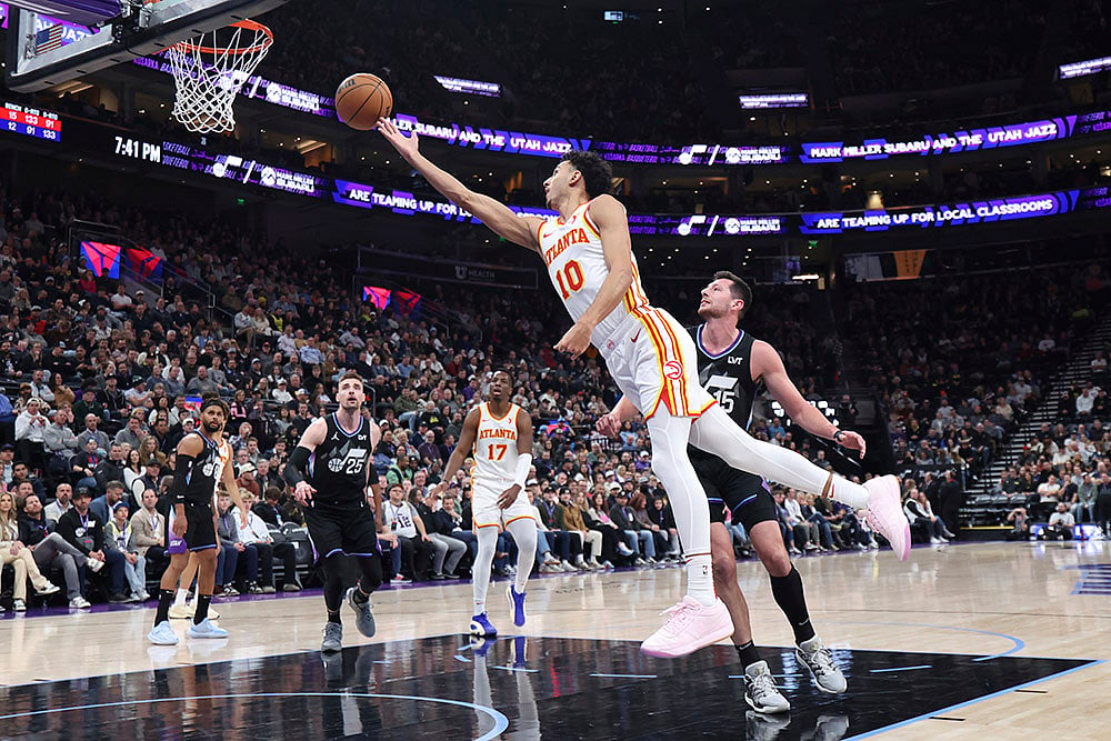 NBA Basketball game Atlanta Hawks vs Utah Jazz photos: Zaccharie Risacher