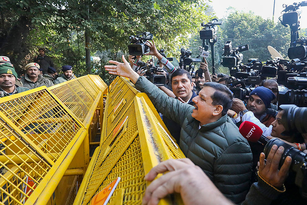 Sanjay Singh, Saurabh Bharadwaj at Delhi CMs residence