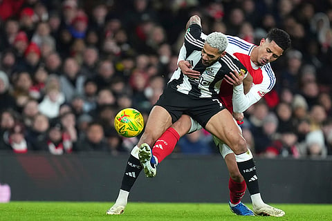 EFL Cup 2024-25: Newcastle's Joelinton fights for the ball with Arsenal's William Saliba 