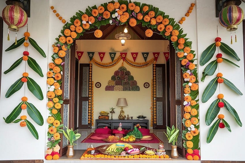 Sugarcane and mango leaves decor