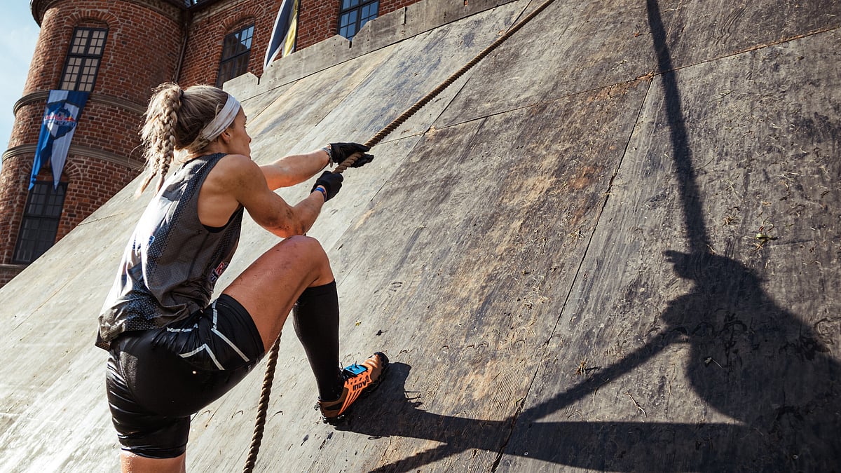 Red Bull Content Pool : Ida Mathilde Steensgaard conquering the wall in the finals during Red Bull Conquer The Castle in Hornslet, Denmark on October 18, 2020.