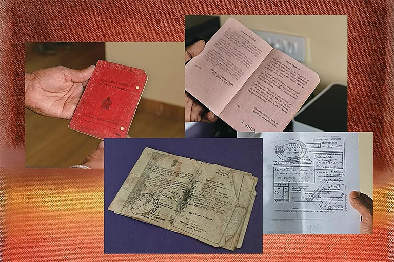 Evidence on Display: Various documents that attempt to
prove the identity and citizenship
of Indian-origin Sri Lankan Tamils - | Photos: Subash Sagar