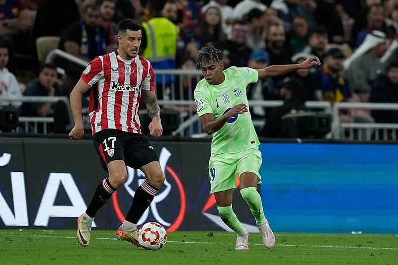 Spanish Super Cup semi final Athletic Bilbao and Barcelona match photos: Lamine Yamal