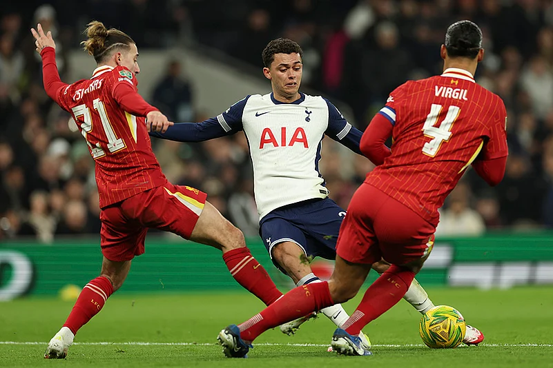 English League Cup Semi Final first leg Tottenham Hotspur vs Liverpool match photos: Kostas Tsimikas