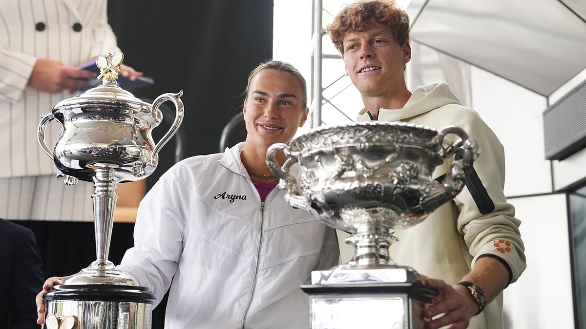 AP : Defending champions Aryna Sabalenka and Jannik Sinner attend the official draw ceremony ahead of the Australian Open tennis championship in Melbourne.