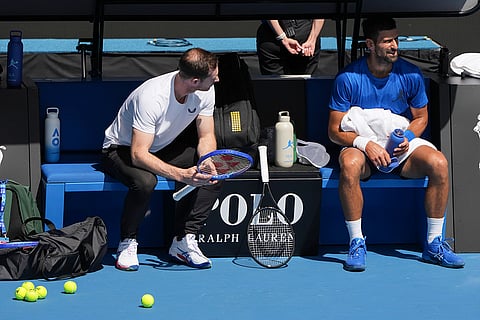 Australian Open 2025: Serbia's Novak Djokovic talks with his coach Andy Murray
