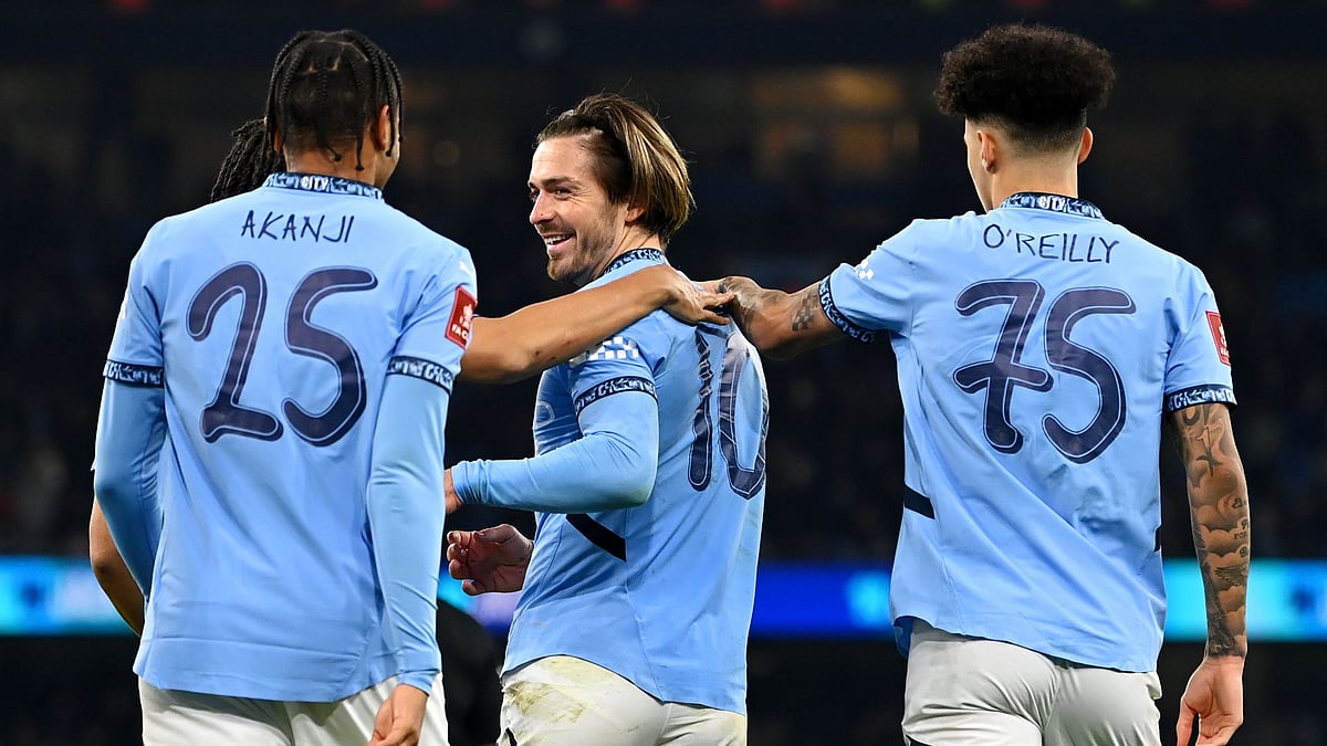 Jack Grealish celebrates his first Man City goal since December 2023