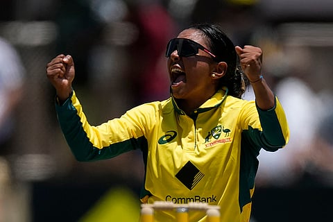AUS-W Vs ENG-W, 1st ODI: Australia's Alana King celebrates after taking the wicket of England's Charlie Dean