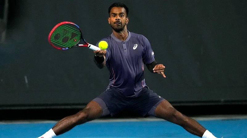 Sumit Nagal in action against Tomas Machac at Australian Open