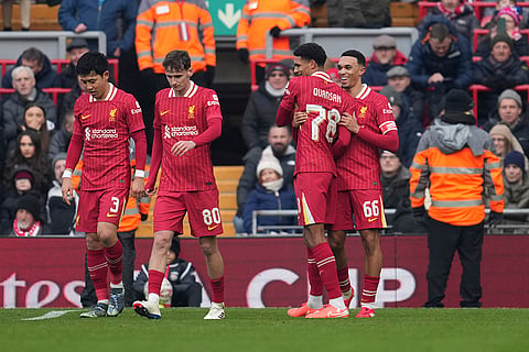 FA Cup Third Round: Liverpool's Trent Alexander-Arnold celebrates after scoring his side's second goal
