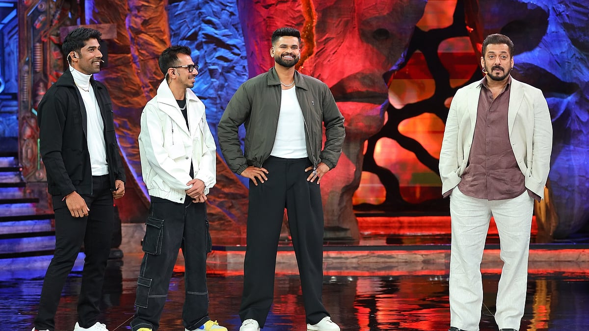 Shreyas Iyer with Yuzvendra Chahal and Shashank Singh alongside Salman Khan on Bigg Boss 18 sets. - Special arrangement
