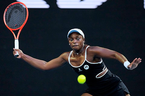 Australian Open 2025: Sloane Stephens plays a forehand return to Aryna Sabalenka