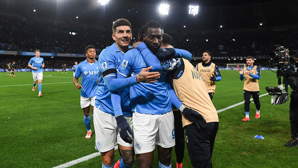 Napoli's Frank Anguissa celebrates his goal against Hellas Verona - null